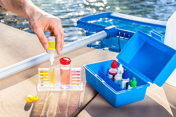 Equipment for testing the quality of pool water and cleaning a pool